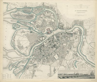 Mapa Petersburga, 1834 autorstwa W.B. Clarke