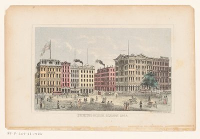 Park Row, Manhattan Plac drukarski 1868 (tytuł na obiekcie) autorstwa W.C. Rogers and Co.