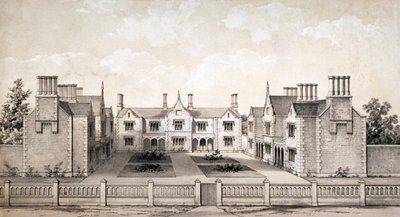 Widok na azyl Provident introligatorów, Balls Pond Road, Islington, Londyn, c1845 autorstwa WL Walton