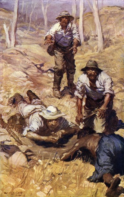 Kapitan Gray i jego drużyna znajdują wodę (kolor lito) autorstwa W.R.S. (after) Stott