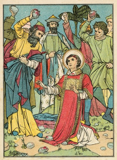 Ukamienowanie Szczepana (kolorowa litografia) autorstwa W.S. Stacey