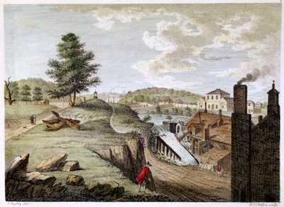 Greenfield Brass Mill niedaleko Holywell, Flintshire, Walia, 1792 autorstwa W. C. Wilson