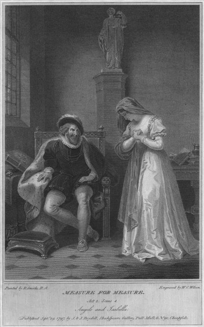 Miarka za miarkę. Akt 2. Scena 4. Angelo i Izabela, 1797. autorstwa W. C. Wilson