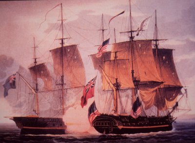 HMS Shannon i USS Chesapeake (kolor lito) autorstwa John Ward Dunsmore
