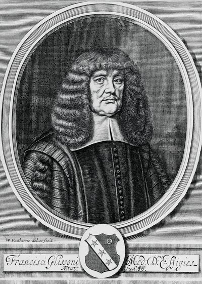 Portret Francis Glisson (1597-1677), brytyjski fizyk, anatom i lekarz, grawerunek autorstwa John Ward Dunsmore