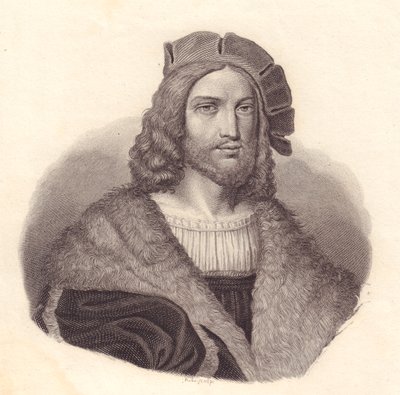 Portret włoskiego poety Antonio Tebaldeo (1463-1537), miedzioryt na podstawie obrazu Rafaela autorstwa John Ward Dunsmore