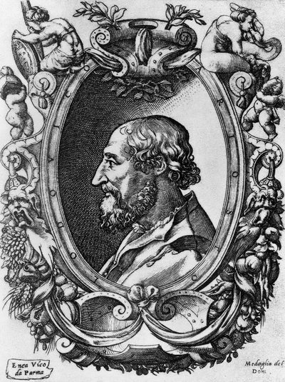 Portret Ludovico Ariosto (1474-1533), włoskiego poety i dramatopisarza, Medaglie del Doni, rycina Enea Vico (1523-1567) autorstwa John Ward Dunsmore