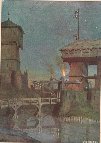 Elsinore, z „Hamlet” Williama Szekspira, wydanie opublikowane przez Hodder und Stoughton w 1915 autorstwa W. G. Simmonds