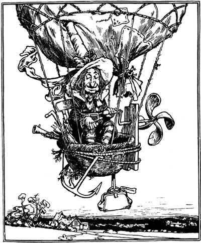 Ilustracja z książki dla dzieci Przygody wujka Lubina, 1902. autorstwa William Heath Robinson