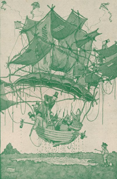 Dość wczesny typ wodnosamolotu wykonujący lot próbny z Hampstead Ponds, c1918 1919 autorstwa William Heath Robinson