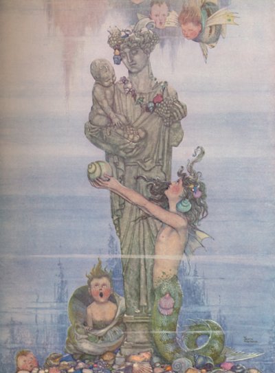 Odłożyła posąg z powrotem do swojego ogrodu, ok. 1930 r autorstwa William Heath Robinson