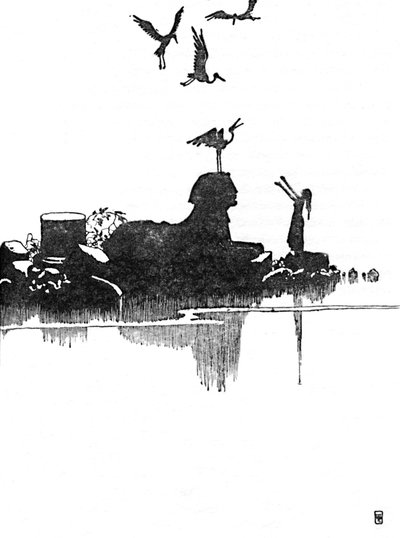 Potem ujrzała bociany, ok. 1930 r. autorstwa William Heath Robinson