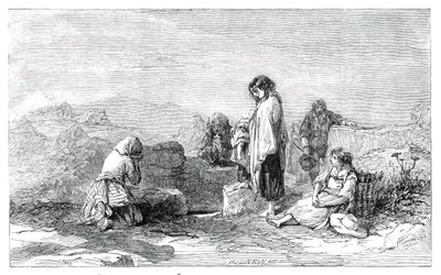 Pielgrzymi do Świętej Studni - F.W. Topham - z nowej wystawy akwareli, 1845. autorstwa W. J. Linton