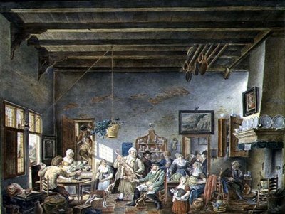 Wnętrze holenderskiej tawerny (według obrazu Johannesa Petrusa van Horstocka) (1745-1825) 1824 (akwarela na papierze) autorstwa W. Jansens
