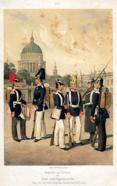 Grenadierzy i fizylierzy armii pruskiej, 1857 r. autorstwa W Korn