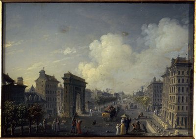 La porte de Saint-Denis et le boulevard, między 1801 a 1850 (olej na jedwabiu, szkło) autorstwa W. Lebelle