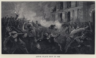 Astor Place Riot w 1849 roku (lito) autorstwa W. P. Snyder