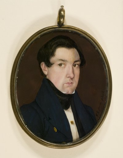 Miniaturowy portret Ebenezer White, ok.1837 (akwarela na kości słoniowej, skórze, stopie miedzi i szkle) autorstwa W. R. Herve