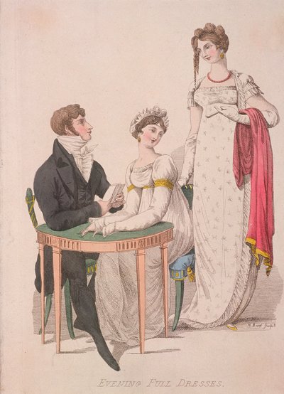 Dwie kobiety i mężczyzna w pełnej sukni wieczorowej, c1810 autorstwa W Read