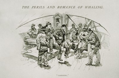 „Gaming” (wielorybniki odpoczywają i tańczą na pokładzie), dla „Niebezpieczeństwa i romansu wielorybnictwa” w Century Magazine, sierpień 1890 (rycina) autorstwa W. Taber