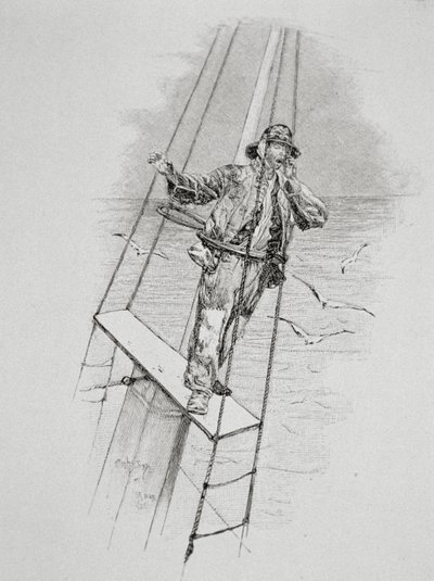 „Tam wieje, wieje, wieje”, za „Niebezpieczeństwa i romans z wielorybnictwem” w Century Magazine, czerwiec 1890 (rycina) autorstwa W. Taber