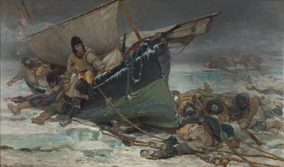 Sir John Franklin umierający przy swojej łodzi podczas wyprawy HMS "Erebus" i "Terror" przez Przejście Północno-Zachodnie. autorstwa W. Thomas Smith
