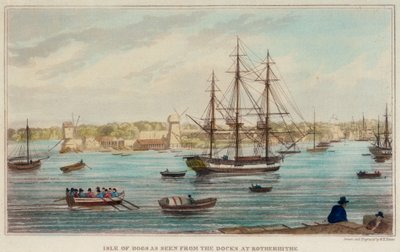Isle of Dogs widziana z doków w Rotherhithe autorstwa W. Timms