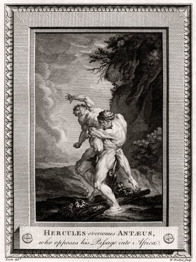 Herkules pokonuje Anteusza, który sprzeciwia się jego przejściu do Afryki, 1775 autorstwa W. Walker