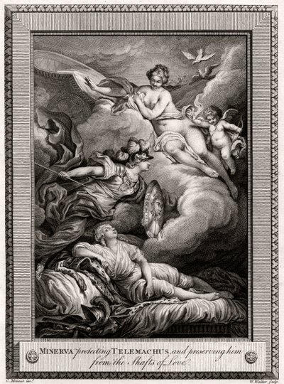 Minerwa chroniąca Telemacha i chroniąca go przed Wałami Miłości, 1775. autorstwa W. Walker