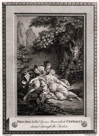 Procris Zabity strzałą, którą Cephalus przemknął przez zarośla, 1775 autorstwa W. Walker