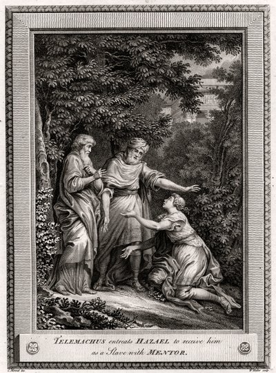 Telemach błaga Hazaela, aby przyjął go jako niewolnika u Mentora, 1775 autorstwa W. Walker