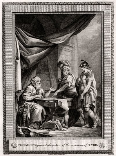 Telemach zdobywa informacje o handlu w Tyrze, 1775 autorstwa W. Walker