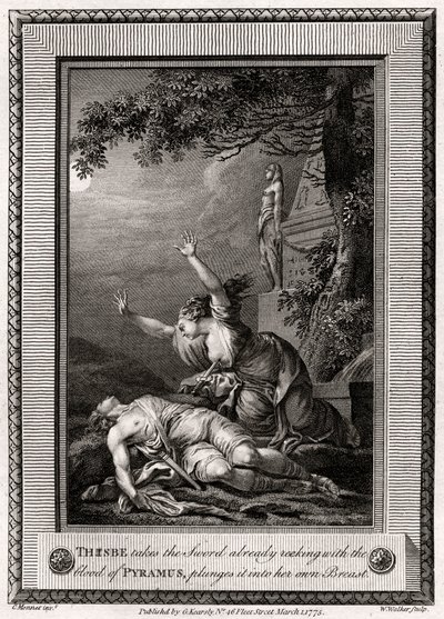 Thisbe bierze Miecz już cuchnący krwią Pyramus, zanurza go w..., 1775. autorstwa W. Walker