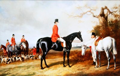 Spotkanie Buckhounds Jego Królewskiej Mości (olej na płótnie) autorstwa W. and Barraud H. Barraud