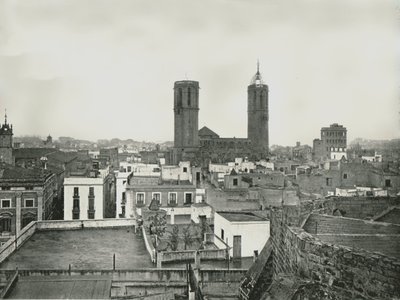 Część starego miasta z katedrą, Barcelona, Hiszpania, 1895. NOT autorstwa W and S Ltd
