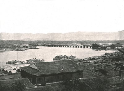 Rzeka Min i Wielki Most, Foochow, Chiny, 1895. autorstwa W and S Ltd