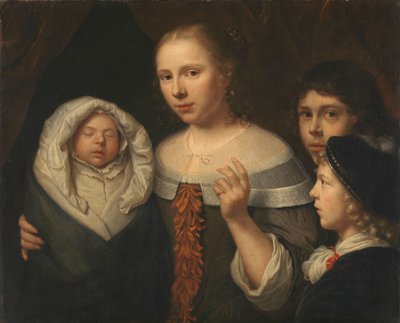 Portret młodej kobiety z trójką dzieci autorstwa Wallerant Vaillant (attributed to)
