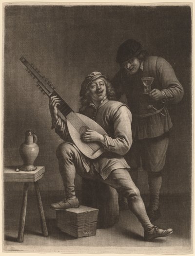 Lutniarz i pijący autorstwa Wallerant Vaillant after David Teniers the Younger