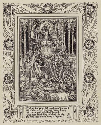 Strona z nowej ilustrowanej edycji Spensera Faerie Queene (zdjęcie czarno-białe) autorstwa Walter (after) Crane