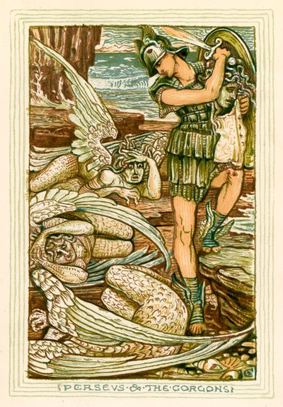 Perseusz i Gorgony (kolorowa litografia) autorstwa Walter (after) Crane