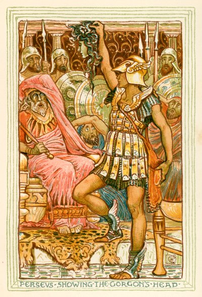 Perseusz pokazujący głowę Gorgony (kolorowa litografia) autorstwa Walter (after) Crane