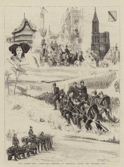 Manewry armii niemieckiej, szkice w Strassburgu podczas wizyty cesarza autorstwa Walter Charles Horsley