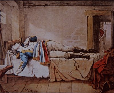 Theobald Wolfe Tone, członek założyciel Society of United Irishmen, popełnia samobójstwo, zamiast zostać powieszony przez Brytyjczyków za udział w planowanej francuskiej inwazji na Irlandię w 1798 roku autorstwa Walter Charles Mills