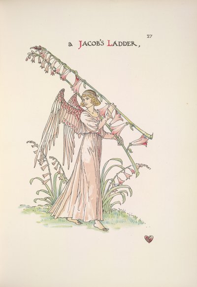 Drabina Jakuba. Anioł trzymający drabinę wykonaną z roślin autorstwa Walter Crane