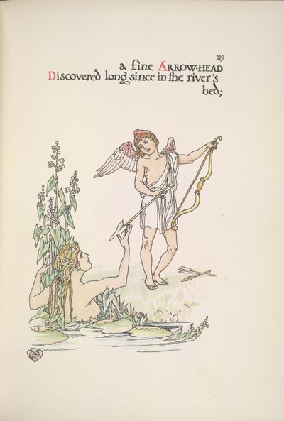 Anioł trzymający strzałę i dama w rzece lub jeziorze autorstwa Walter Crane