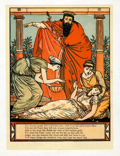 I w dół zapada w sen jak śmierć, z The Blue Beard Picture Book, pub. 1879. autorstwa Walter Crane