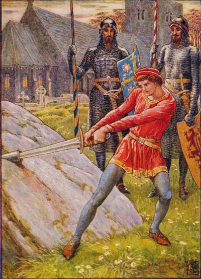 Artur wyciąga miecz z kamienia, 1911. autorstwa Walter Crane
