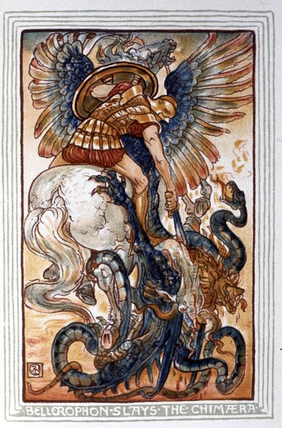Bellerofont zabija Chimery, ok. 1900 (ilustracja) autorstwa Walter Crane