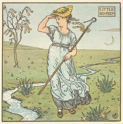Kolorowa ilustracja do „Little Boo Peep”. autorstwa Walter Crane