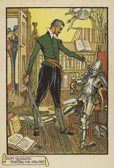 Don Kichot testujący swój hełm autorstwa Walter Crane